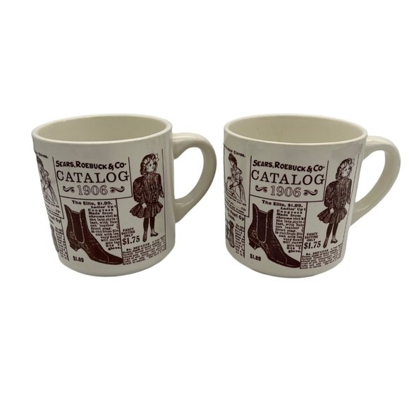 Pair Sears Roebuck & Co Catalog 1906 Coffee Mugs USA 3.5" Tall Retro Ceramic - Picture 1 of 8
